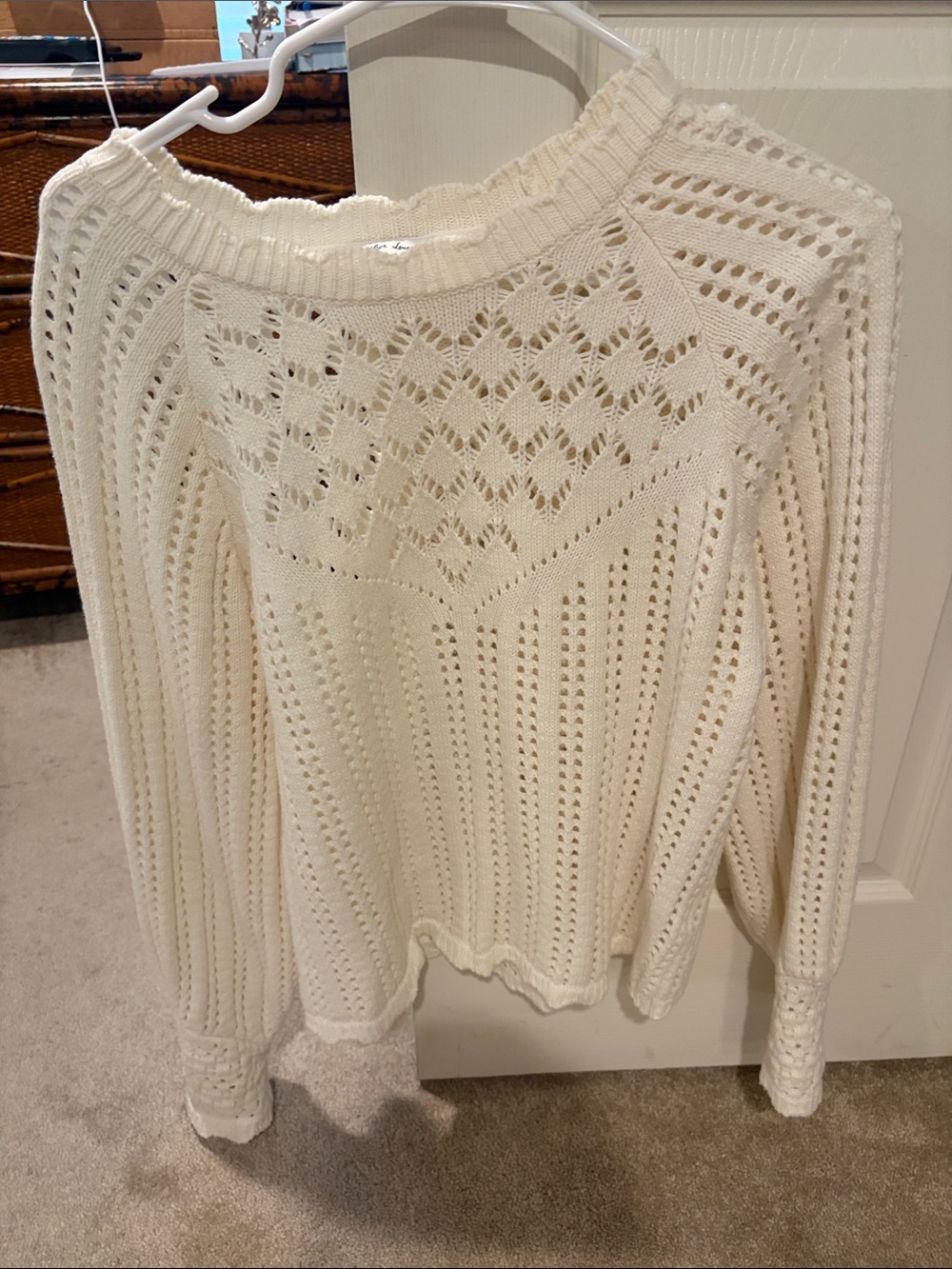 Another Love Cream Open-Knit Crewneck Sweater